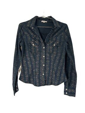 Ruby Western Burnout Pearl Snap Shirt Floral Black M
